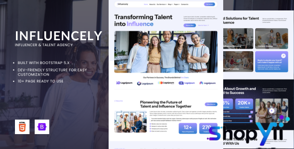 Influencely - Influencer & Talent Agency HTML Bootstrap 5 Template