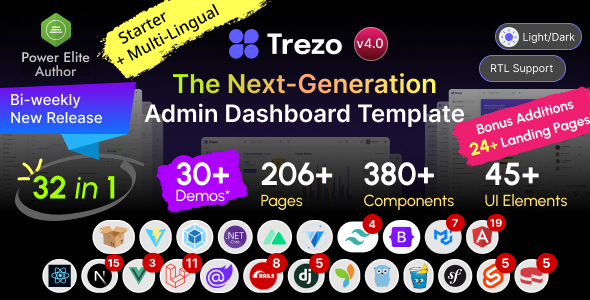 Trezo v4.0 - Tailwind, Bootstrap, Material, React, Angular, Vue, Laravel ASP.net Admin Dashboard Template
