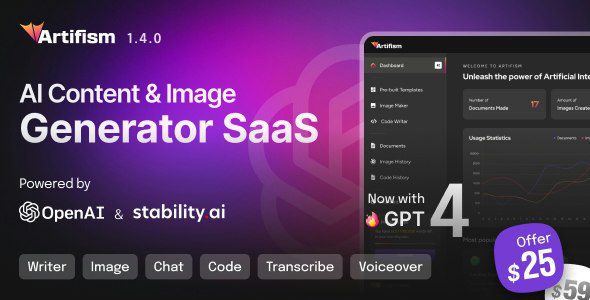 Artifism 5.4.0 – AI Content & Image Generator SaaS