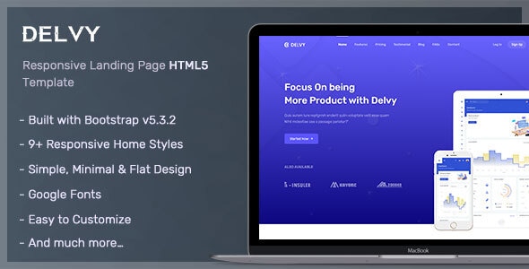 Delvy v1.1.0 - Responsive Landing Page Template