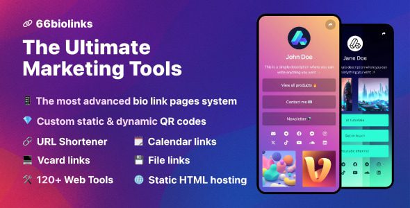 66biolinks 60.0 Extended – Bio Links, URL Shortener, QR Codes & Web Tools (SAAS)