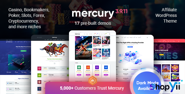 Mercury v3.9.3 - Gambling & Casino Affiliate WordPress Theme. News & Reviews