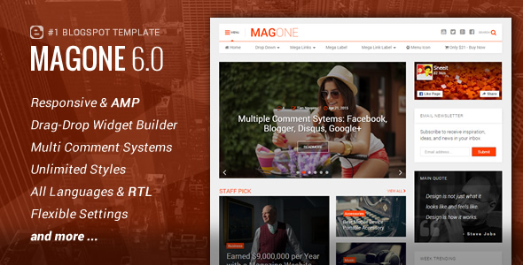 MagOne v6.9.802 - Responsive News & Magazine Blogger Template