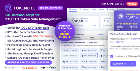 TokenLite v1.1.3 - ICO / STO Token Sale Management Dashboard - ICO Admin Script