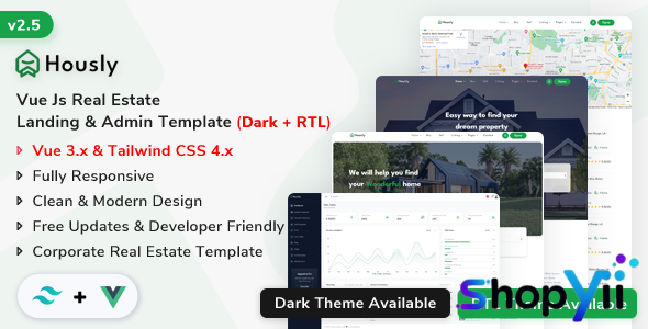 Hously v2.5.0 - Vue Real Estate Landing & Admin Dashboard Template