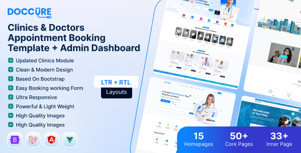 Doccure v2.0.4 - Doctor & Clinic Booking Template with Admin Panel (HTML, Angular, Vue, Laravel)